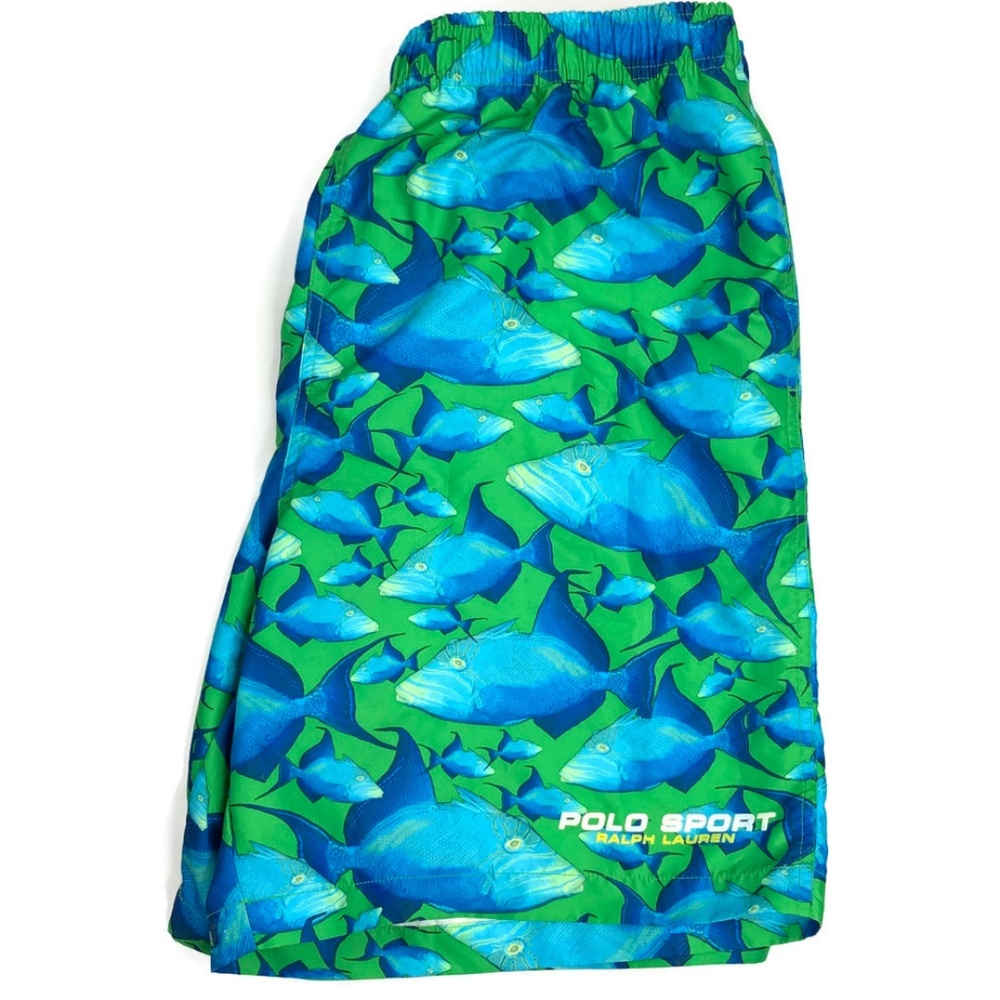 Vintage 90's Fish Pattern Polo Sport Swim Trunks